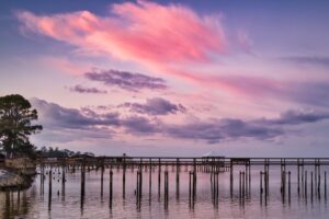 A photo of piers in Fairhope Alabama at sunset